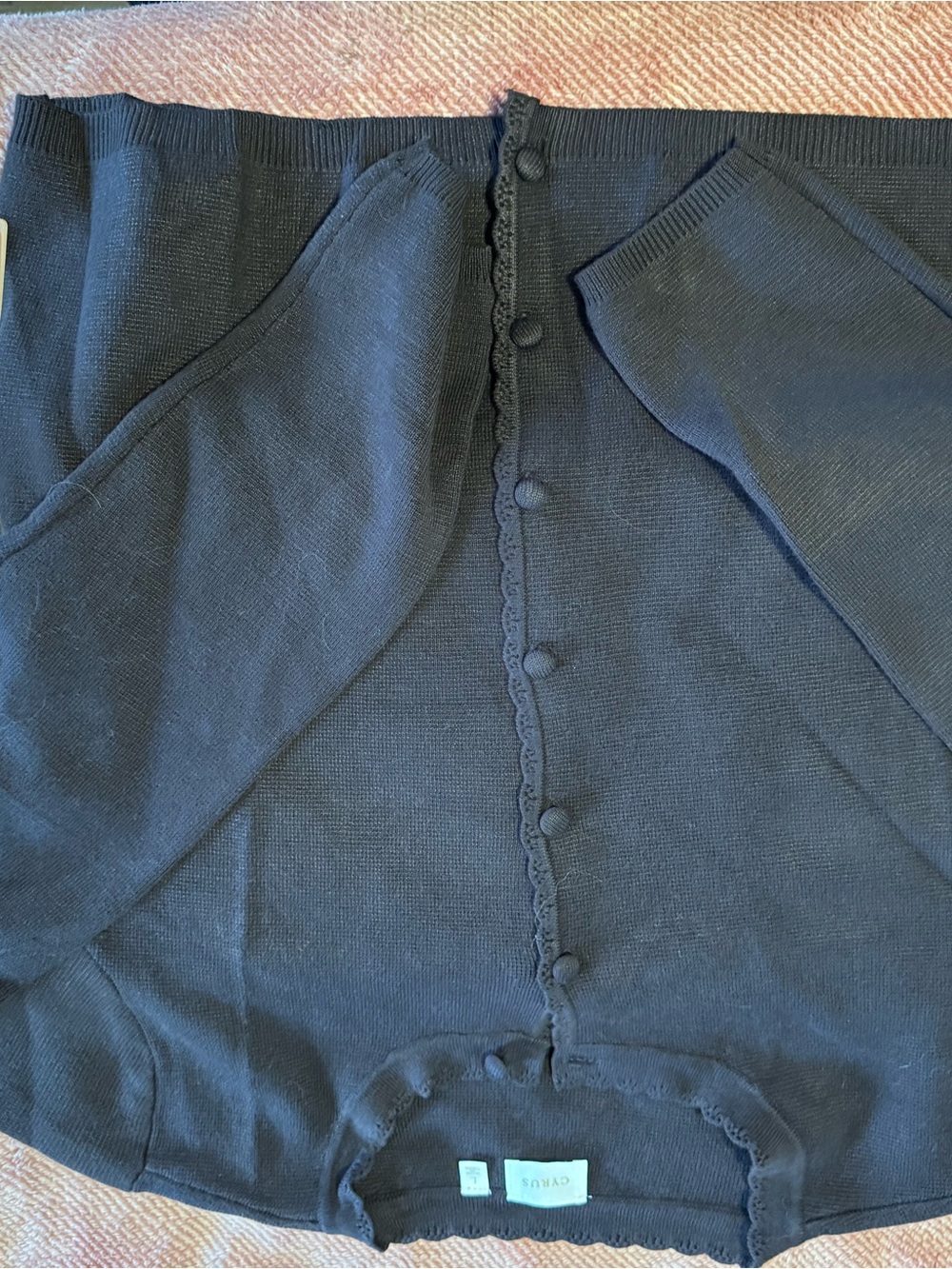 Cyrus Black Button-Front Cardigan with Scalloped Trim